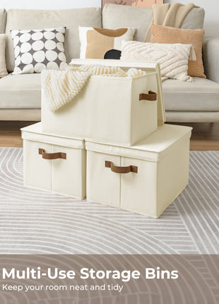 Lidded Large Storage Bins, Foldable Decorative Boxes, 3-Pack