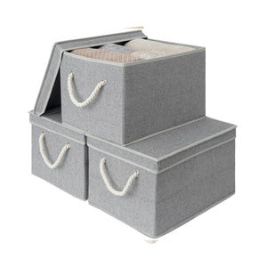 Lidded Large Storage Bins with Cotton Handles, 3-Pack