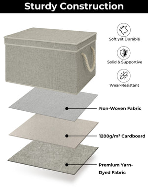 Lidded Large Storage Bins with Cotton Handles, 3-Pack