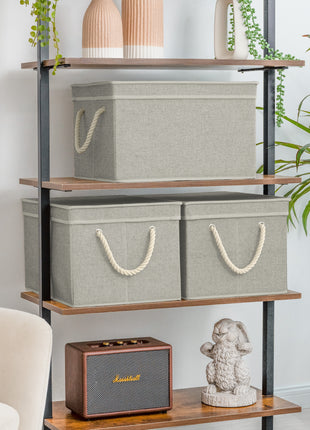 Lidded Large Storage Bins, Foldable Decorative Boxes, 3-Pack