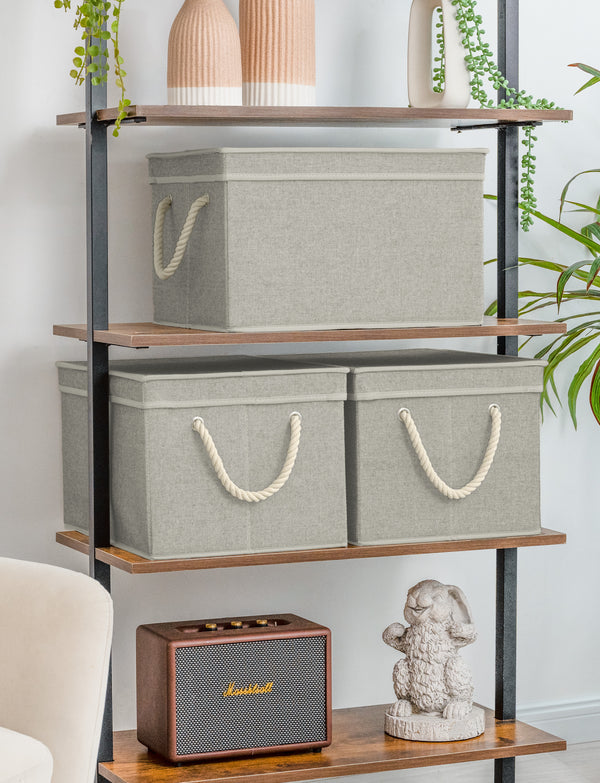 Lidded Large Storage Bins with Cotton Handles, 3-Pack