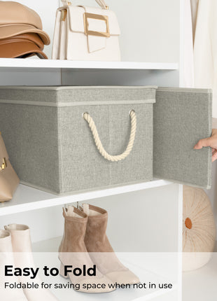 Lidded Large Storage Bins, Foldable Decorative Boxes, 3-Pack