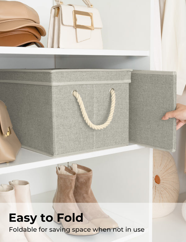 Lidded Large Storage Bins with Cotton Handles, 3-Pack