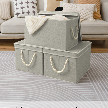 StorageWorks Lidded Large Storage Bins, Foldable Decorative Boxes, 3-Pack