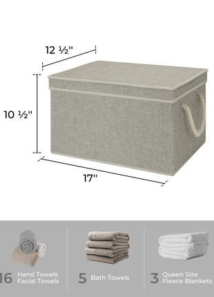 Lidded Large Storage Bins, Foldable Decorative Boxes, 3-Pack