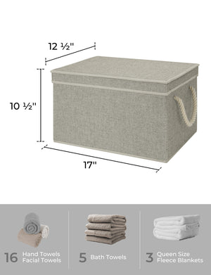 Lidded Large Storage Bins with Cotton Handles, 3-Pack