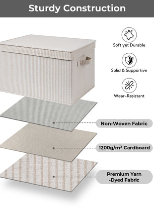 Lidded Large Storage Bins, Foldable Decorative Boxes, 3-Pack