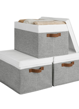 Lidded Large Storage Bins, Foldable Decorative Boxes, 3-Pack