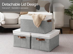 Lidded Large Storage Bins, Two-Tone Design, 3 Pack