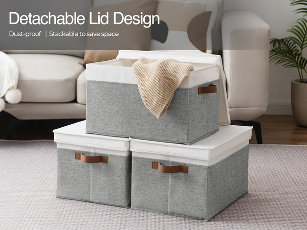 Lidded Large Storage Bins, Two-Tone Design, 3 Pack