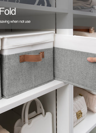 Lidded Large Storage Bins, Foldable Decorative Boxes, 3-Pack