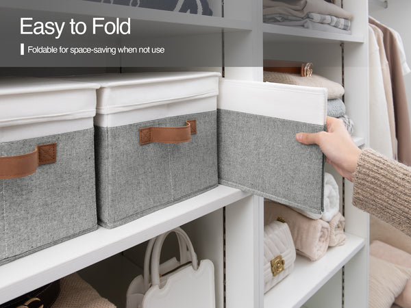 Lidded Large Storage Bins, Two-Tone Design, 3 Pack