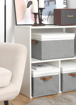 Lidded Large Storage Bins, Foldable Decorative Boxes, 3-Pack