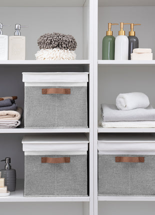 Lidded Large Storage Bins, Foldable Decorative Boxes, 3-Pack