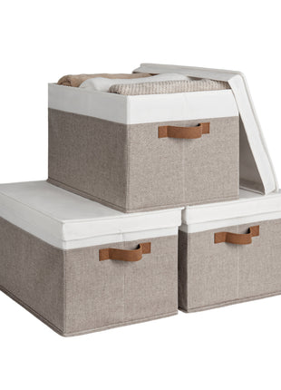 Lidded Large Storage Bins, Foldable Decorative Boxes, 3-Pack