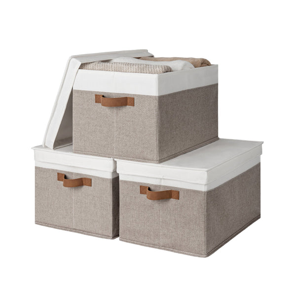 Lidded Large Storage Bins, Two-Tone Design, 3 Pack