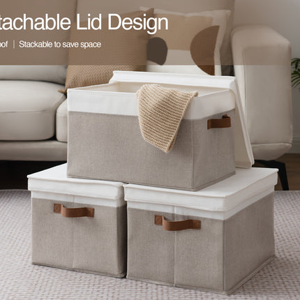 StorageWorks Lidded Large Storage Bins, Foldable Decorative Boxes, 3-Pack