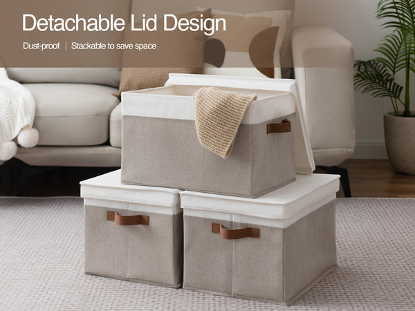 Lidded Large Storage Bins, Two-Tone Design, 3 Pack