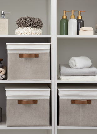 Lidded Large Storage Bins, Foldable Decorative Boxes, 3-Pack