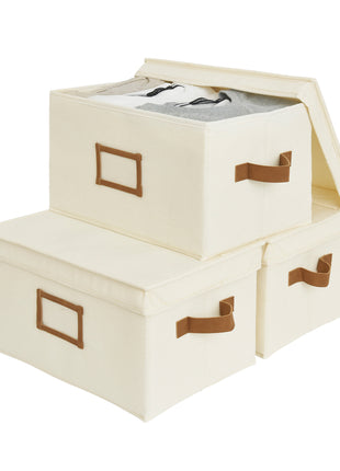 Lidded Large Storage Bins, Foldable Decorative Boxes, 3-Pack
