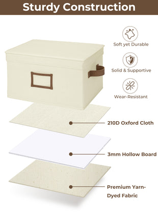 Lidded Large Storage Bins, Foldable Decorative Boxes, 3-Pack