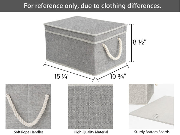 Lidded Fabric Storage Bins with Cotton Rope Handles, 3-Pack