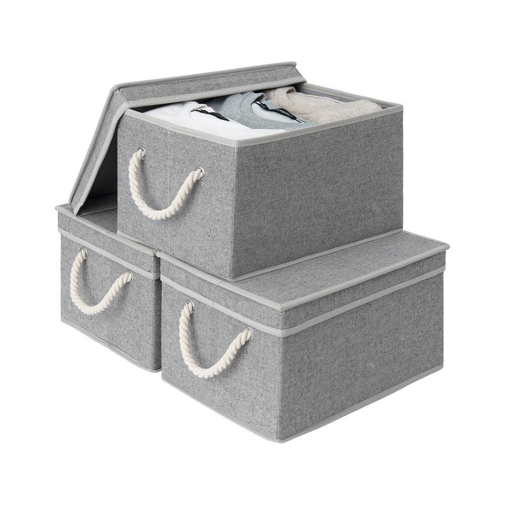 Lidded Large Storage Bins with Cotton Handles, 3-Pack