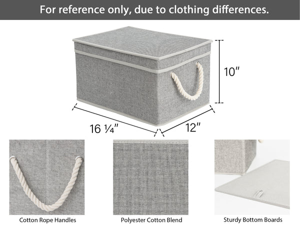 Lidded Large Storage Bins with Cotton Handles, 3-Pack