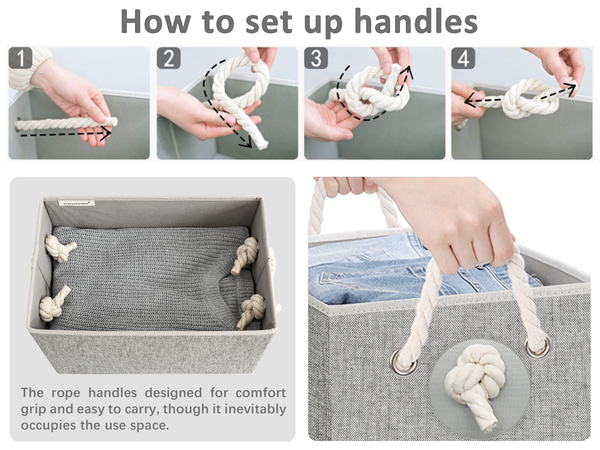 Lidded Large Storage Bins with Cotton Handles, 3-Pack