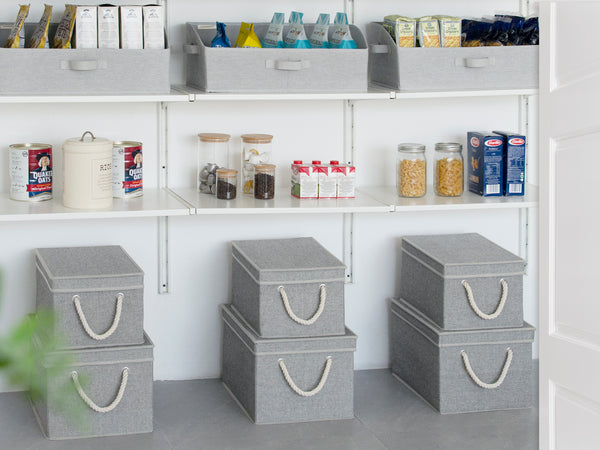 Lidded Large Storage Bins with Cotton Handles, 3-Pack