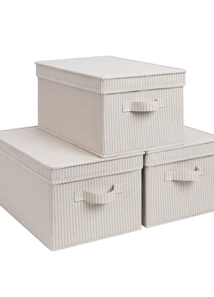 Lidded Large Storage Bins, Foldable Decorative Boxes, 3-Pack