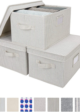 Lidded Large Storage Bins, Foldable Decorative Boxes, 3-Pack