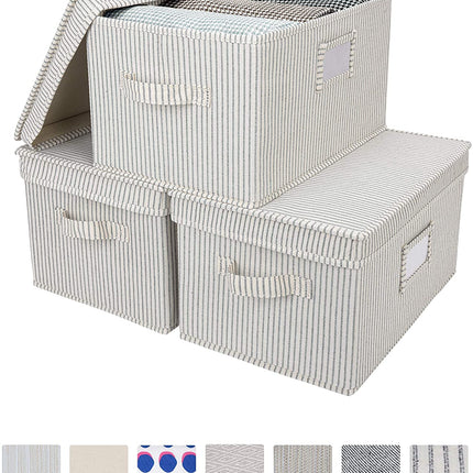 StorageWorks Lidded Large Storage Bins, Foldable Decorative Boxes, 3-Pack