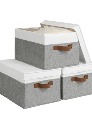 Lidded Large Storage Bins, Foldable Decorative Boxes, 3-Pack