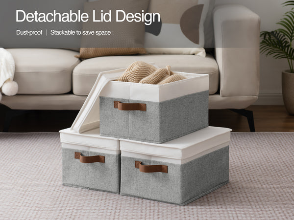 Lidded Large Storage Bins, Two-Tone Design, 3 Pack