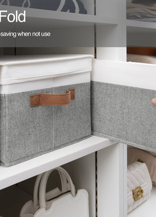 Lidded Large Storage Bins, Foldable Decorative Boxes, 3-Pack