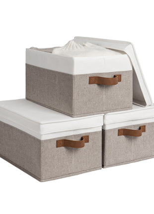 Lidded Large Storage Bins, Foldable Decorative Boxes, 3-Pack