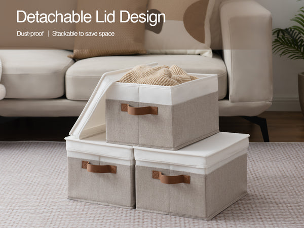 Lidded Large Storage Bins, Two-Tone Design, 3 Pack