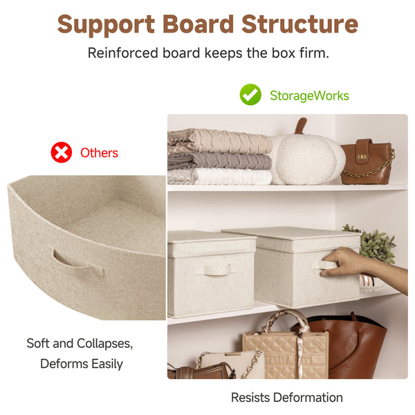 Rustic Linen Lidded Storage Bins, Set of 3
