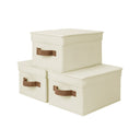 Solid Color Lidded Fabric Storage Bins with PU Handles, Set of 3