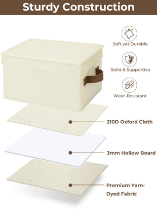 Lidded Large Storage Bins, Foldable Decorative Boxes, 3-Pack