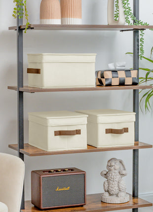 Lidded Large Storage Bins, Foldable Decorative Boxes, 3-Pack