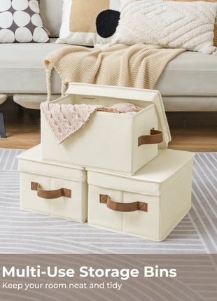 Lidded Large Storage Bins, Foldable Decorative Boxes, 3-Pack