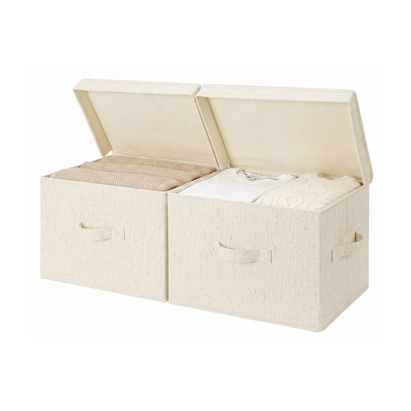 Rustic Linen Fabric Storage Bins with Flip-Top Lids, Set of 2