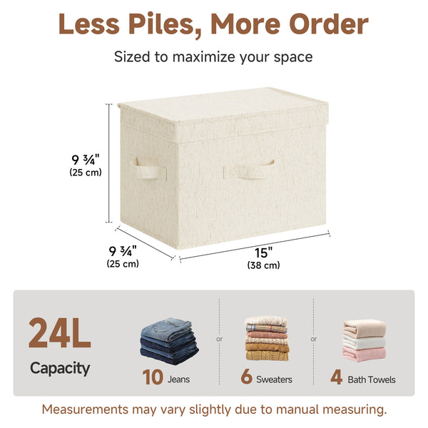 Rustic Linen Fabric Storage Bins with Flip-Top Lids, Set of 2