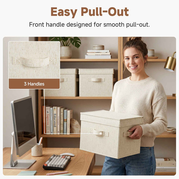 Fabric Storage Bins with Lids, Rustic Linen, 2-Pack (Copy)