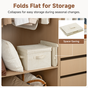 Rustic Linen Fabric Storage Bins with Flip-Top Lids, Set of 2