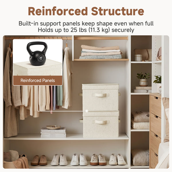 Rustic Linen Fabric Storage Bins with Flip-Top Lids, Set of 2