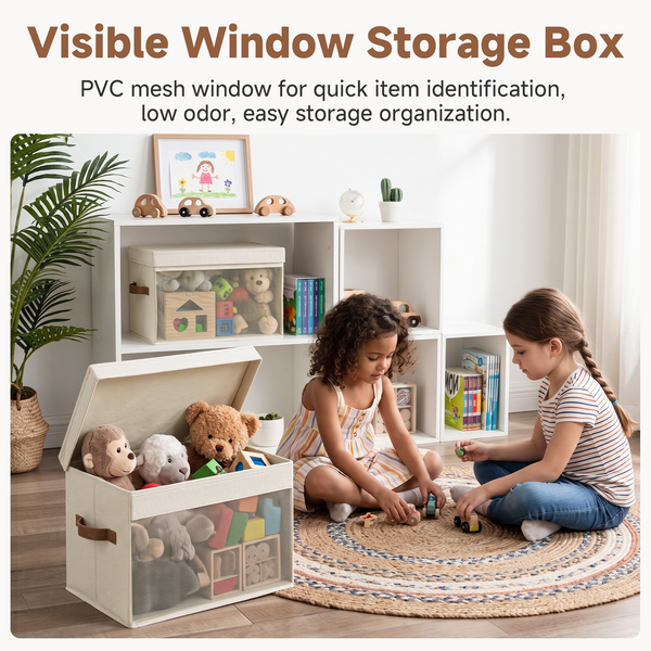 Fabric Storage Bin with Quick-View Mesh Window, Set of 2
