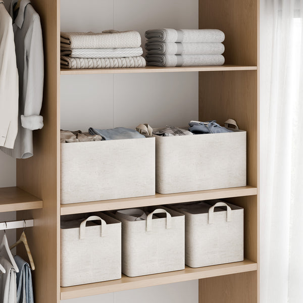 Storage Bins, Metal Frame, Beige-Cotton-linen, 2-Pack